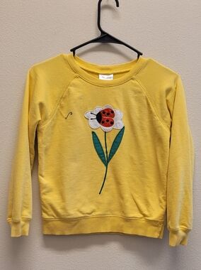 Hanna Andersson Yellow Sweatshirt with Ladybug Flower Applique